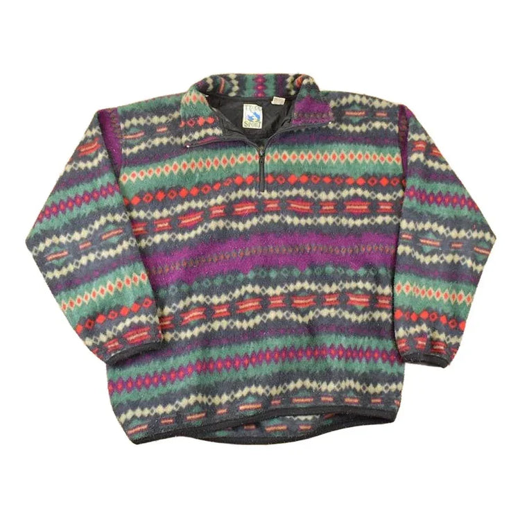 Vintage 1990s TT & Co Quarter Zip Aztec Fleece Outdoorsman Sweater Men's XL from propervintagecanada