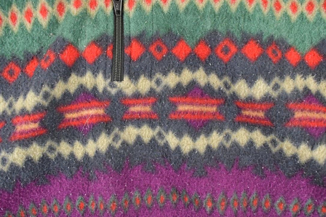 Vintage 1990s TT & Co Quarter Zip Aztec Fleece Outdoorsman Sweater Men's XL from propervintagecanada