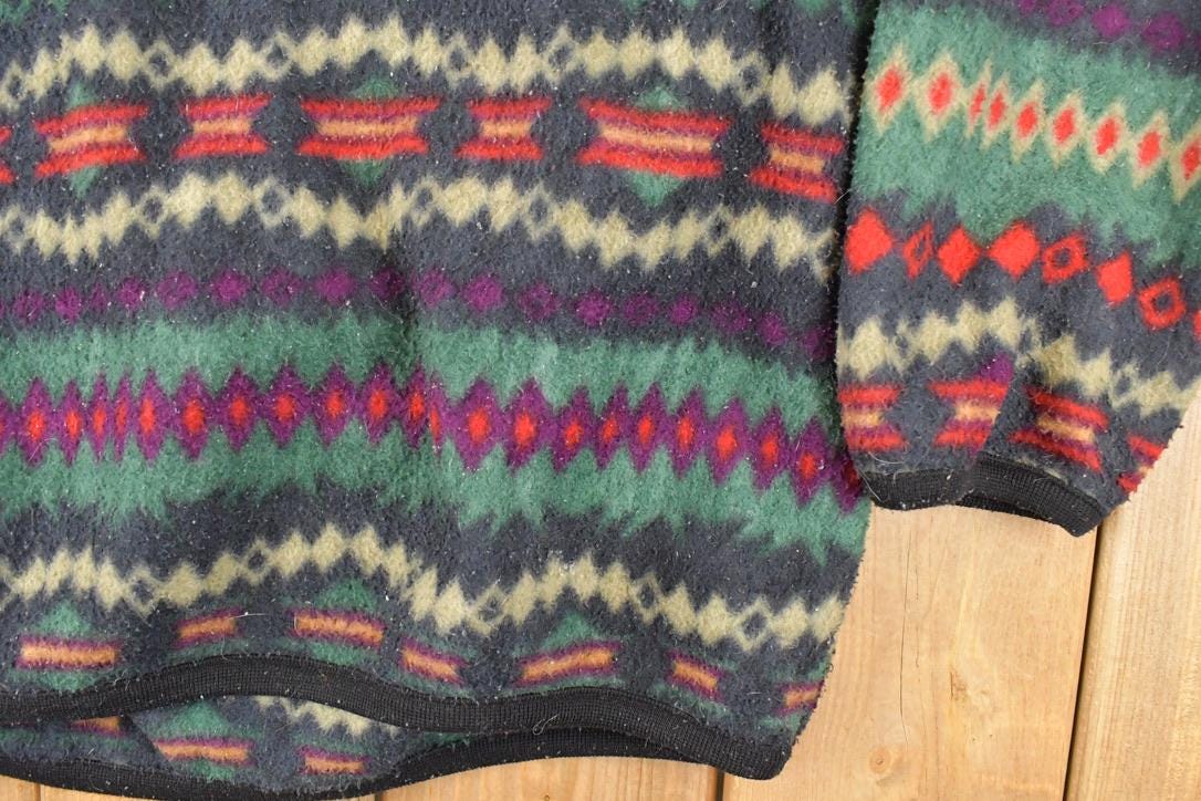 Vintage 1990s TT & Co Quarter Zip Aztec Fleece Outdoorsman Sweater Men's XL from propervintagecanada