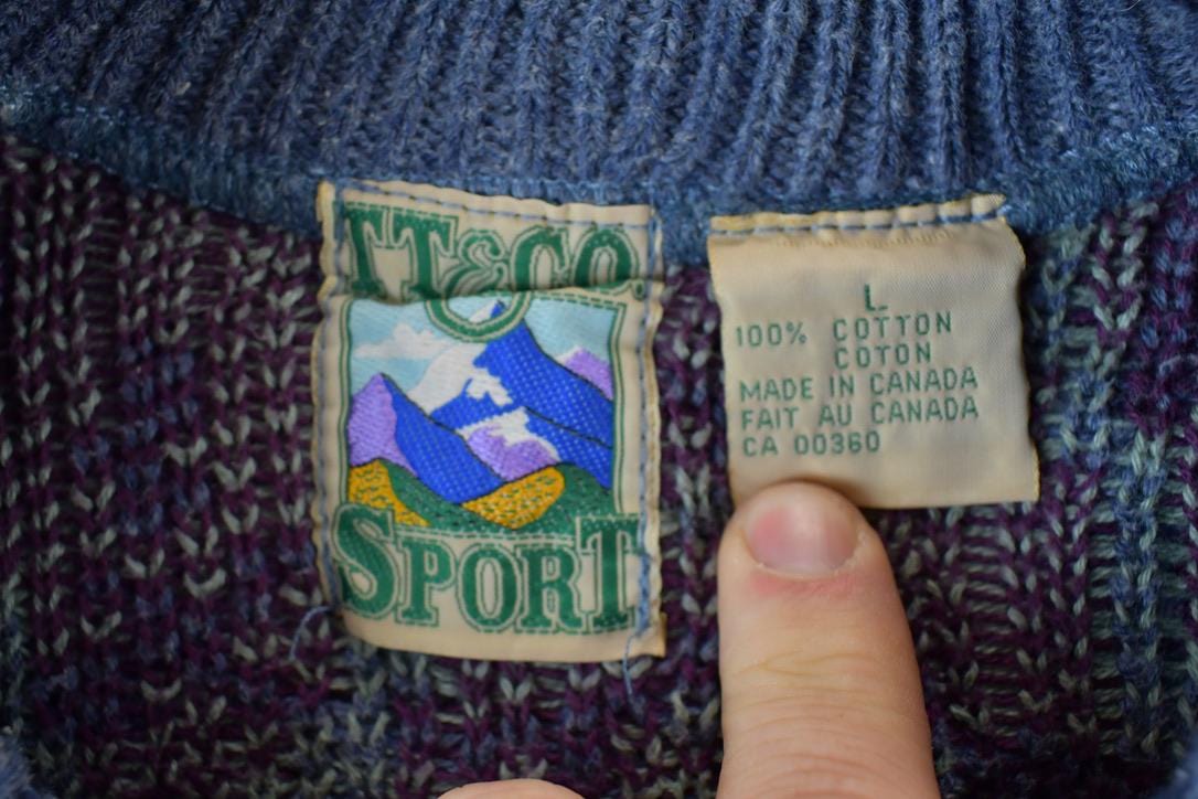 Vintage 1990s TT&Co Sport Abstract Knit Crewneck Sweater Men's Large from propervintagecanada