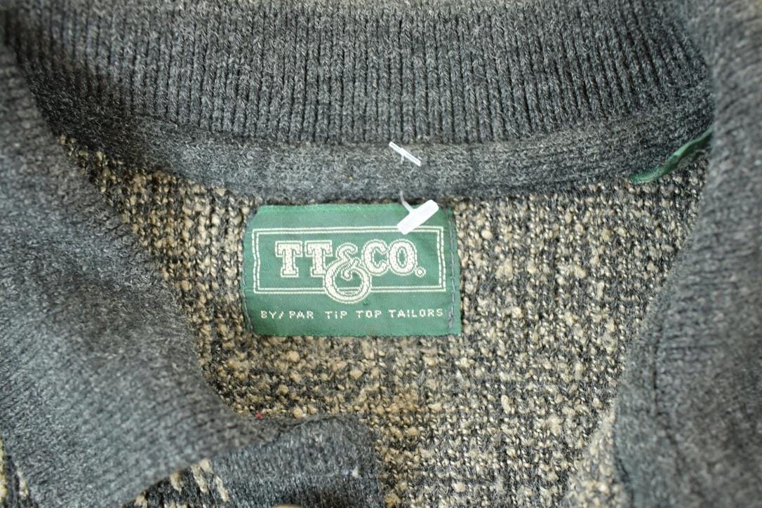Vintage 1990s TT Quarter Button Knit Abstract Pattern Crewneck Sweater Men's Large from propervintagecanada