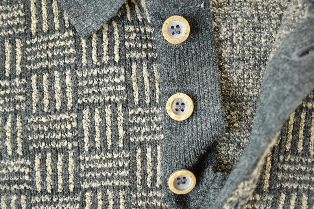 Vintage 1990s TT Quarter Button Knit Abstract Pattern Crewneck Sweater Men's Large from propervintagecanada