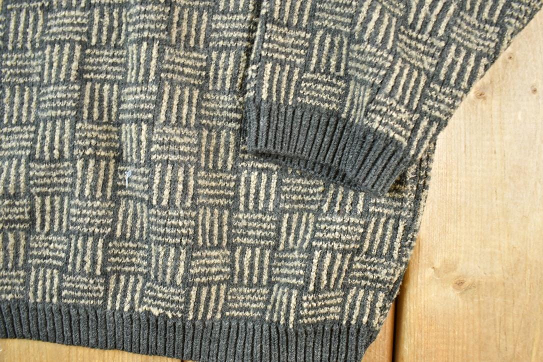 Vintage 1990s TT Quarter Button Knit Abstract Pattern Crewneck Sweater Men's Large from propervintagecanada
