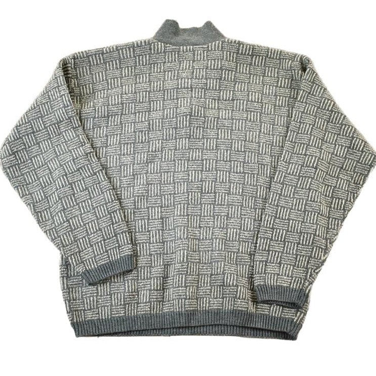 Vintage 1990s TT Quarter Button Knit Abstract Pattern Crewneck Sweater Men's Large from propervintagecanada