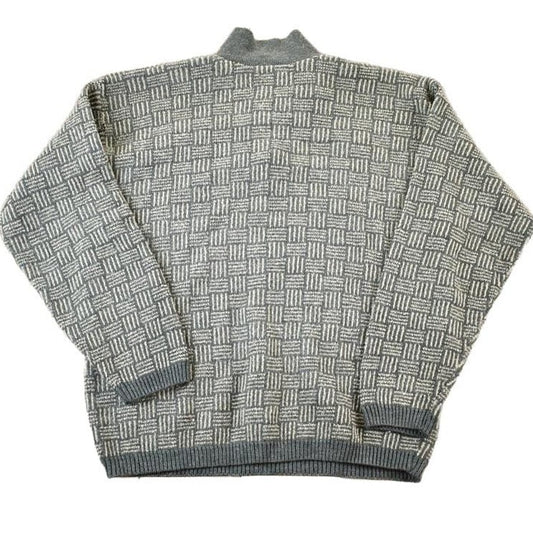 Vintage 1990s TT Quarter Button Knit Abstract Pattern Crewneck Sweater Men's Large from propervintagecanada