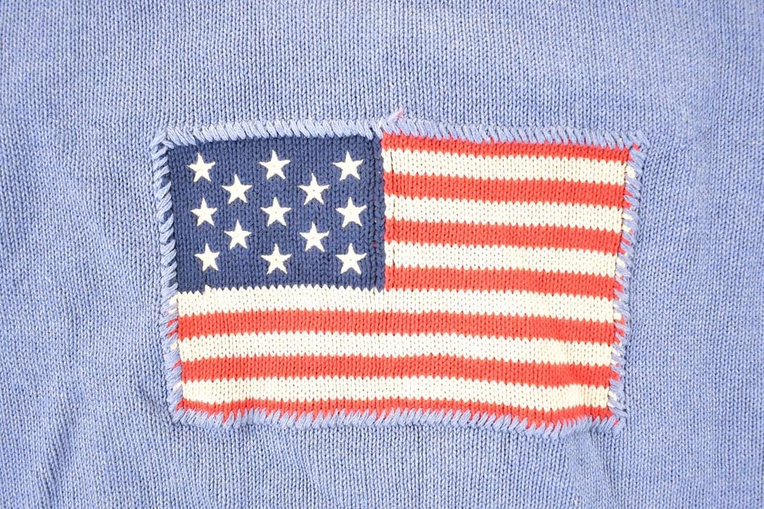 Vintage 1990s Tuckernuck American Flag Knit Crewneck Sweater Women's S from propervintagecanada