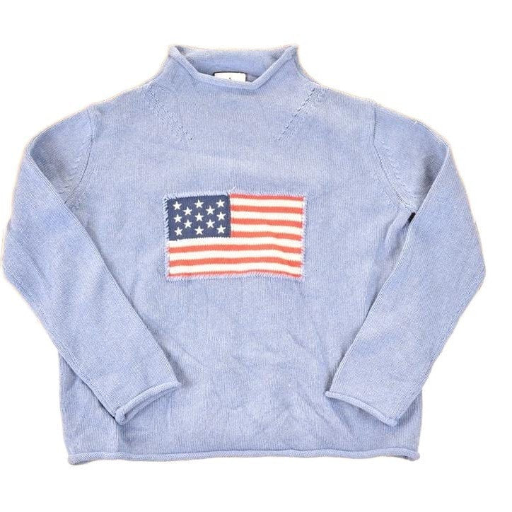 Vintage 1990s Tuckernuck American Flag Knit Crewneck Sweater Women's S from propervintagecanada