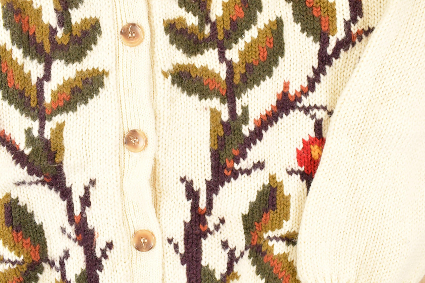 Vintage 1990s Tulchan Floral Abstract Wool Knit Cardigan Sweater Women's M from propervintagecanada