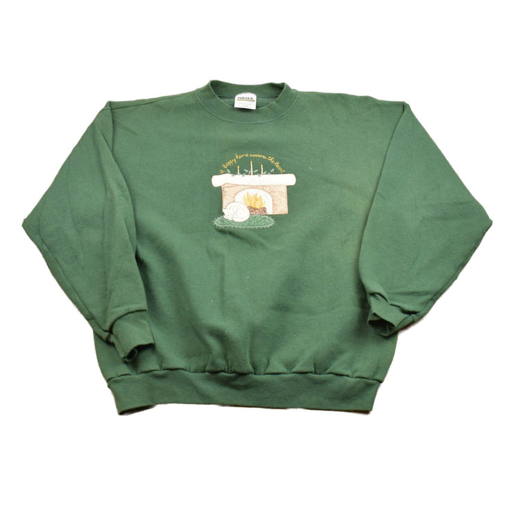 Vintage 1990s Tultex Kitten Fireplace Crewneck Sweatshirt Men's Large from propervintagecanada