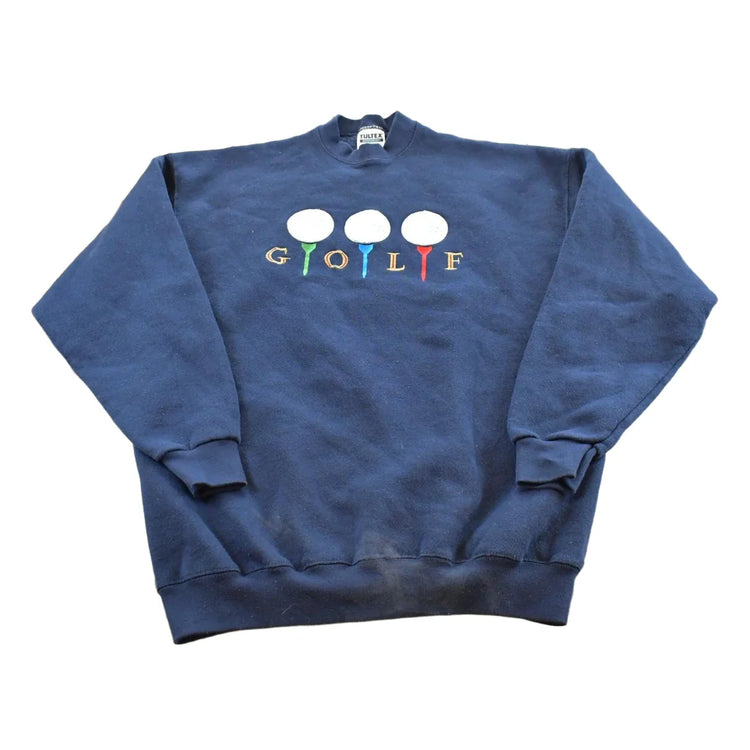 Vintage 1990s Tultex Navy Blue Embroidered Golf Crewneck Sweatshirt Men's L from propervintagecanada