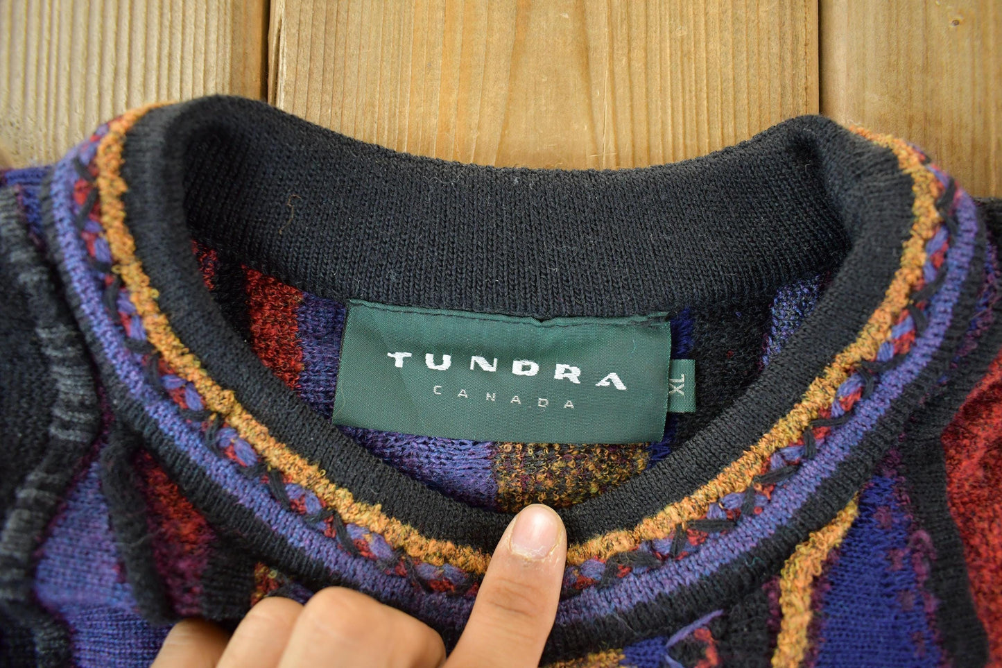 Vintage 1990s Tundra Canada 3D Knit Crewneck Sweater Men's XL from propervintagecanada