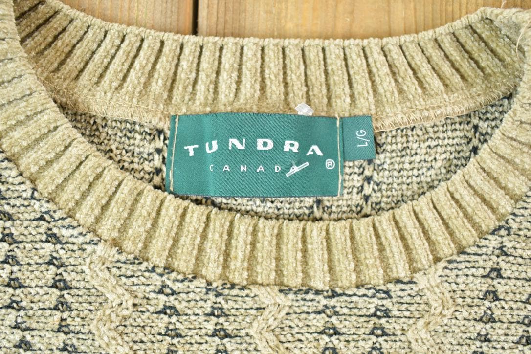 Vintage 1990s Tundra Canada Knit Abstract Pattern Crewneck Sweater Made In Canada Men's XL from propervintagecanada