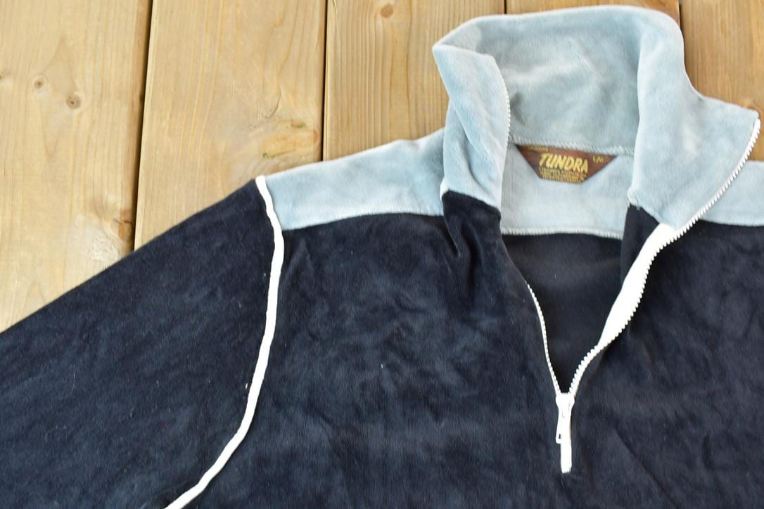 Vintage 1990s Tundra Quarter Zip Collared Velour Sweatshirt Men's Large from propervintagecanada