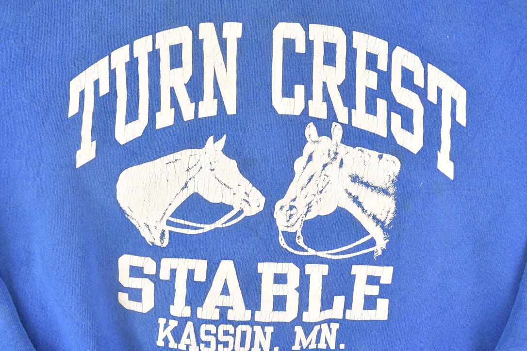 Vintage 1990s Turn Crest Stable Souvenir Horses Crewneck Sweatshirt Men's L / 90's Horse Vacation Graphic Heavyweight Sweater from propervintagecanada