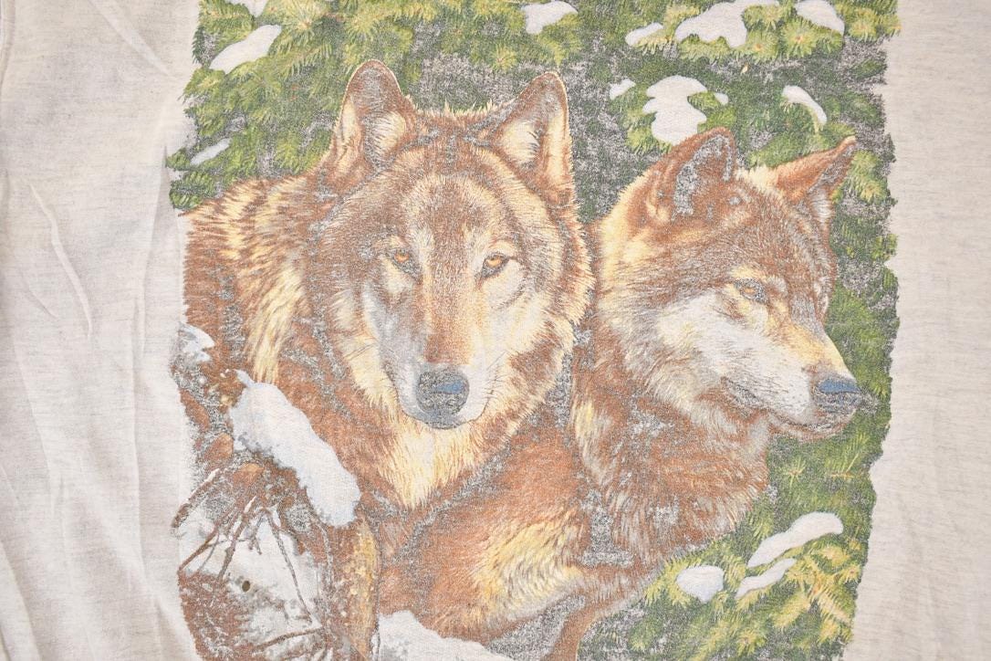 Vintage 1990s Two Wolves Cartoon Graphic Print Crewneck Sweatshirt Men's L from propervintagecanada