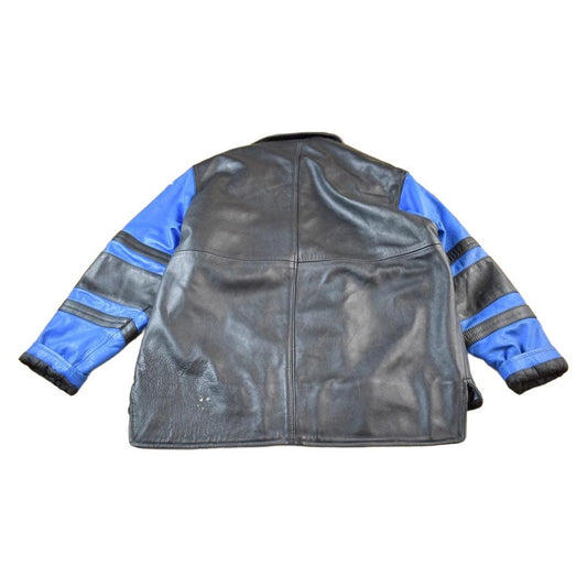 Vintage 1990s UB Tuff Heavy Weight Color Block Leather Jacket Made In USA Men's 2XL from propervintagecanada