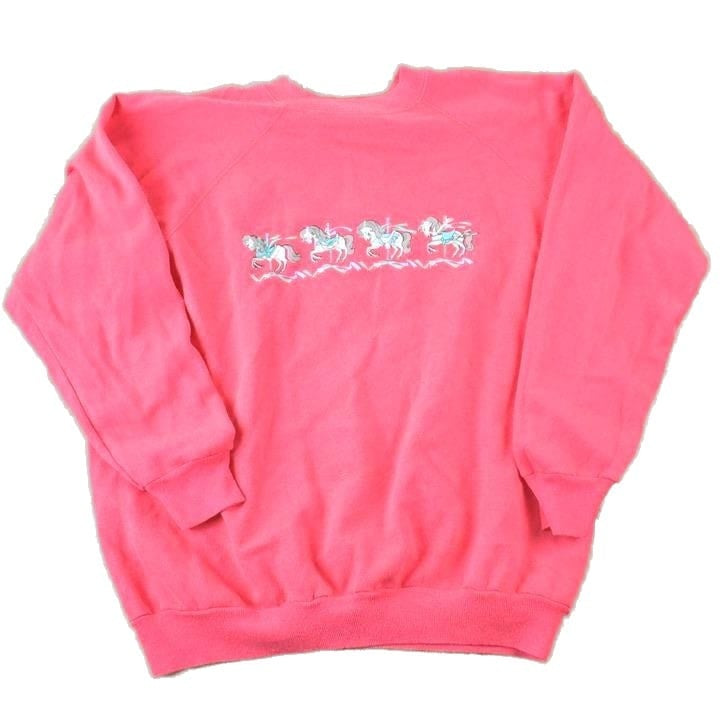 Vintage 1990s Unicorn Carousel Souvenir Crewneck Sweatshirt Made In USA Men's Large from propervintagecanada
