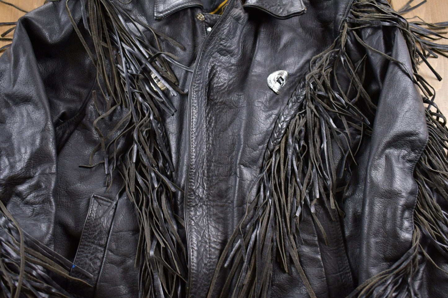 Vintage 1990s Unik Fringe Leather Jacket Men's Large from propervintagecanada