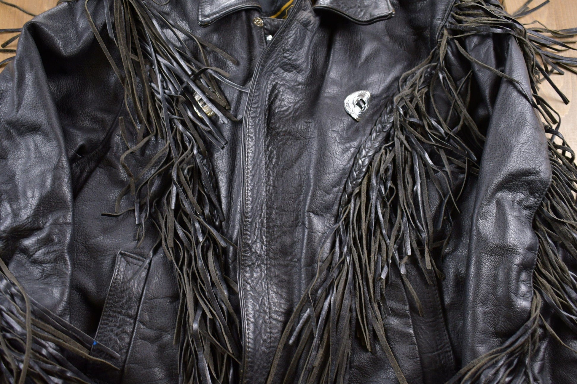 Vintage 1990s Unik Fringe Leather Jacket Men's Large from propervintagecanada