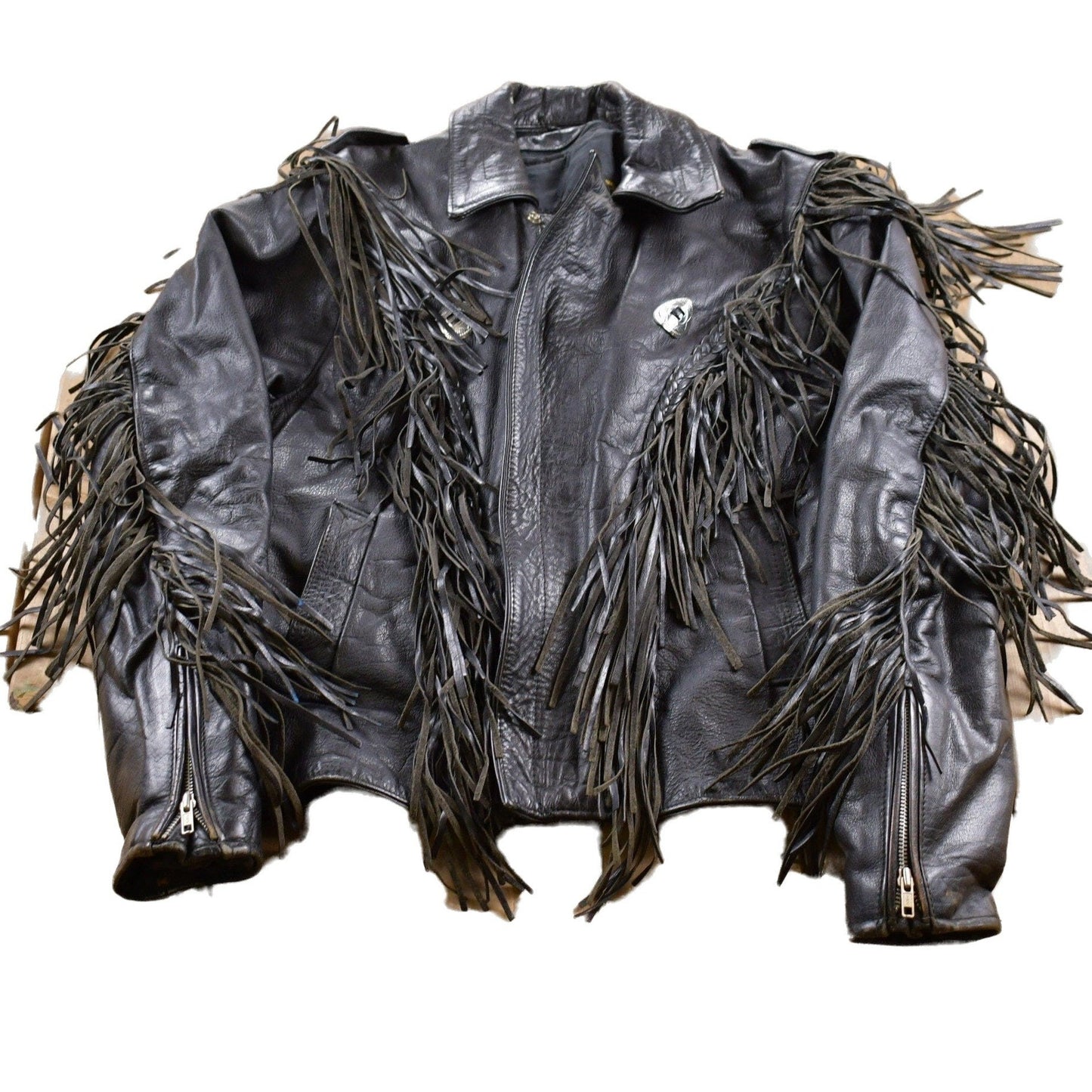 Vintage 1990s Unik Fringe Leather Jacket Men's Large from propervintagecanada