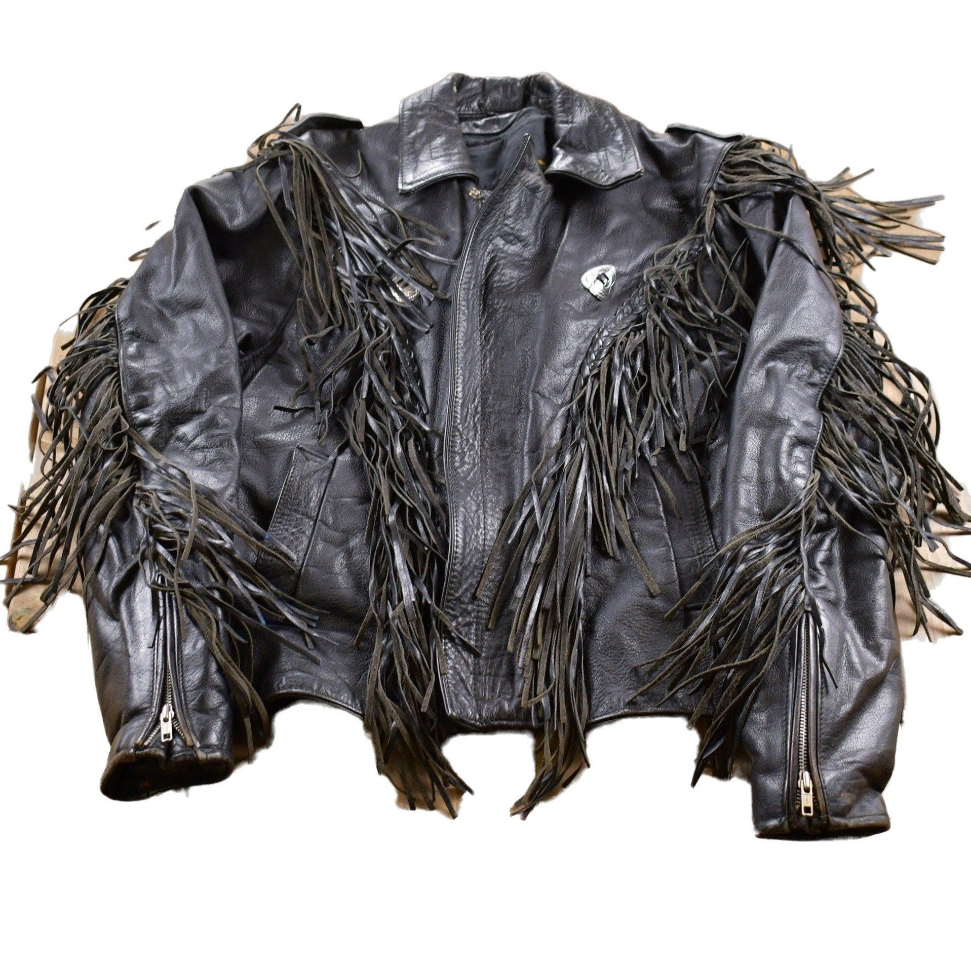 Vintage 1990s Unik Fringe Leather Jacket Men's Large from propervintagecanada