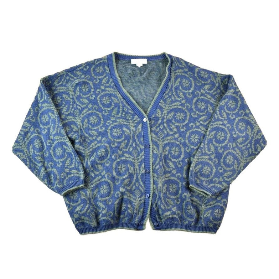 Vintage 1990s United States Sweaters Paisley Knit Cardigan Sweater Mens 2XL from propervintagecanada