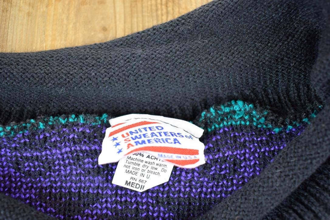 Vintage 1990s United Sweaters Of America Knit Abstract Pattern Crewneck Sweater Mens M from propervintagecanada