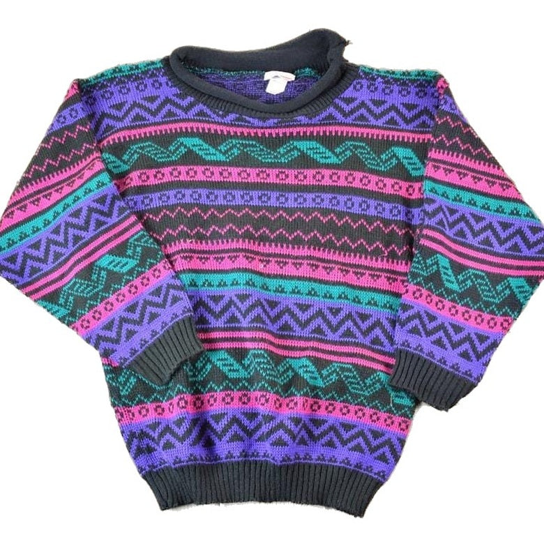 Vintage 1990s United Sweaters Of America Knit Abstract Pattern Crewneck Sweater Mens M from propervintagecanada