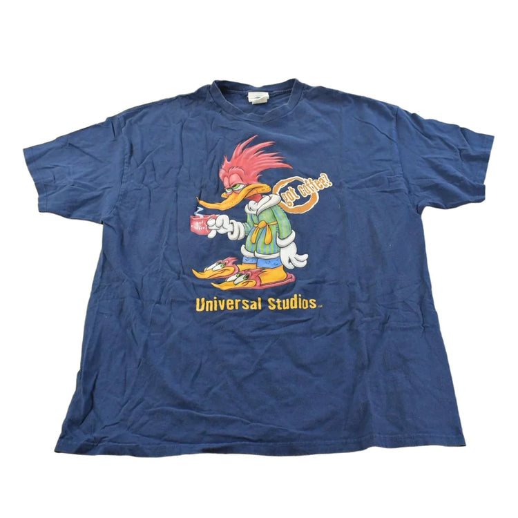 Vintage 1990s Universal Studios Woody Woodpecker Got Coffee Souvenir Cartoon T-Shirt Men's XL from propervintagecanada