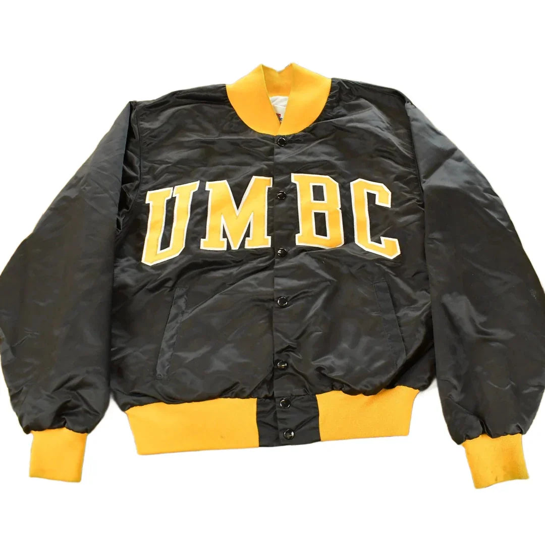 Vintage 1990s University of Maryland Baltimore County Collegiate Satin Snap On Jacket Men's XL from propervintagecanada