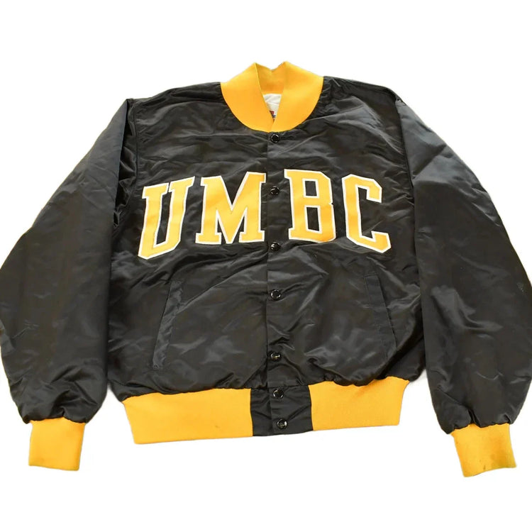 Vintage 1990s University of Maryland Baltimore County Collegiate Satin Snap On Jacket Men's XL from propervintagecanada