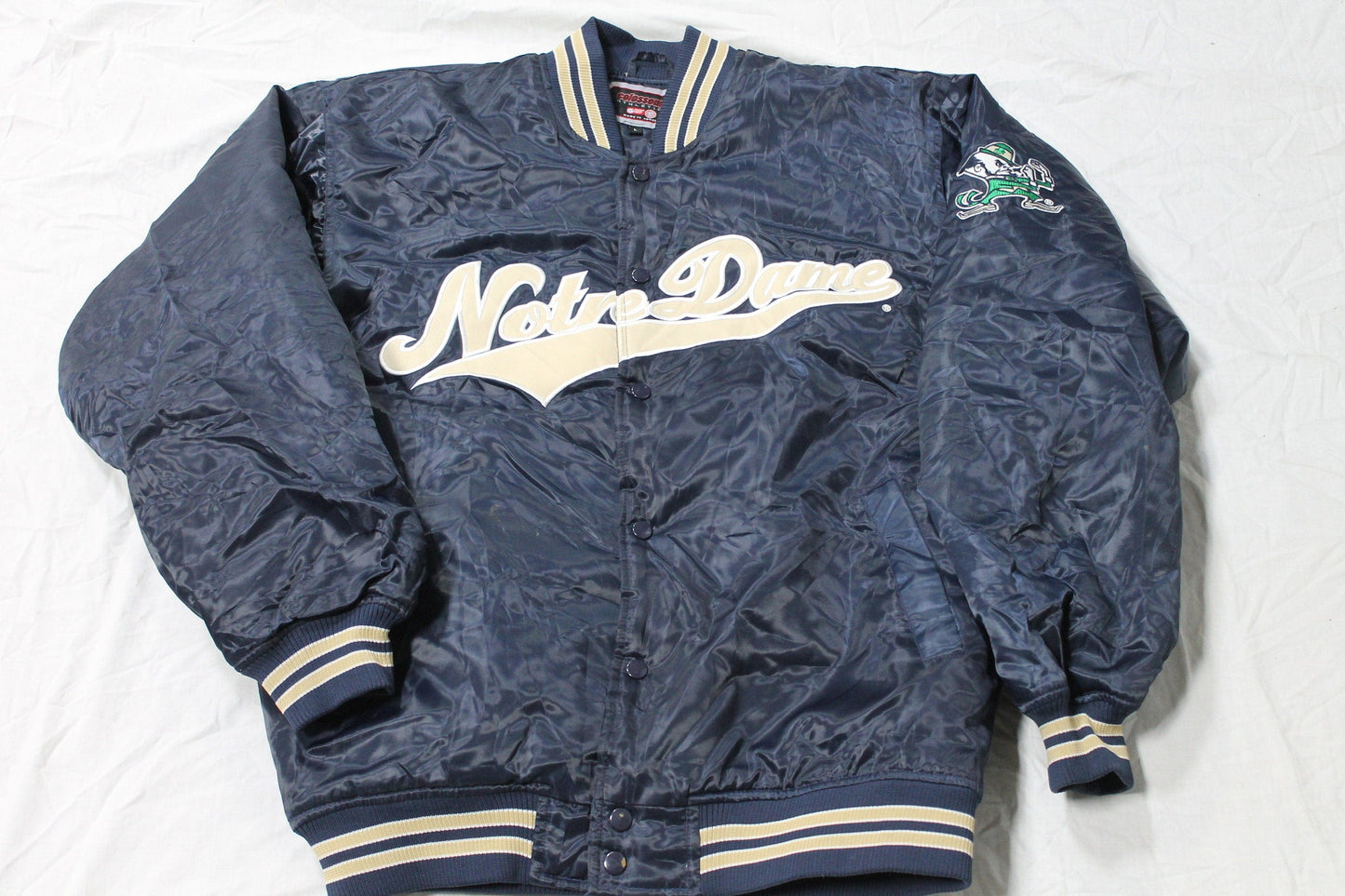 Vintage 1990s University Of Notre Dame Fighting Irish Varsity Bomber Jacket from propervintagecanada