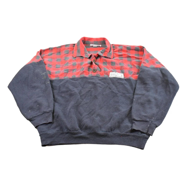 Vintage 1990s University Place NY Quarter Button Plaid Crewneck Sweatshirt S from propervintagecanada