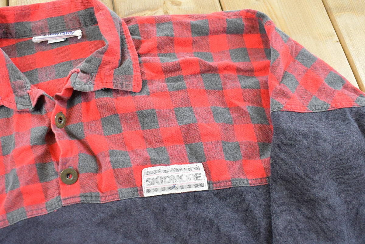 Vintage 1990s University Place NY Quarter Button Plaid Crewneck Sweatshirt S from propervintagecanada