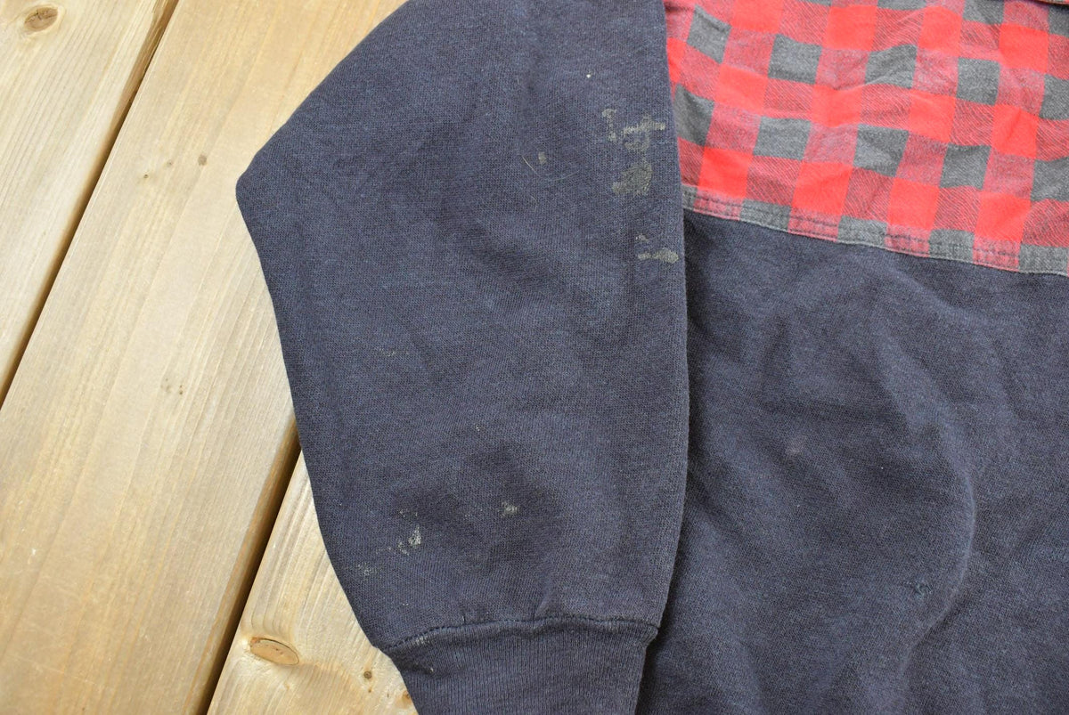 Vintage 1990s University Place NY Quarter Button Plaid Crewneck Sweatshirt S from propervintagecanada