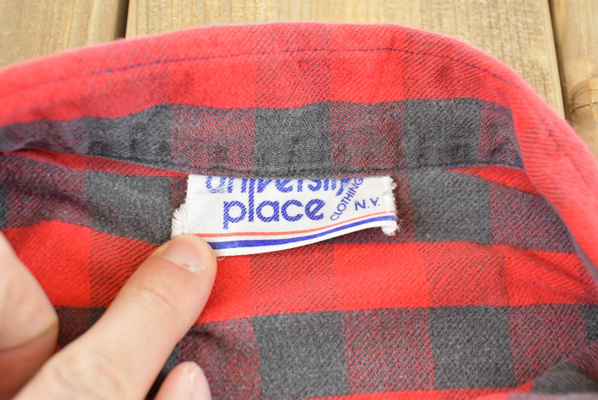 Vintage 1990s University Place NY Quarter Button Plaid Crewneck Sweatshirt S from propervintagecanada