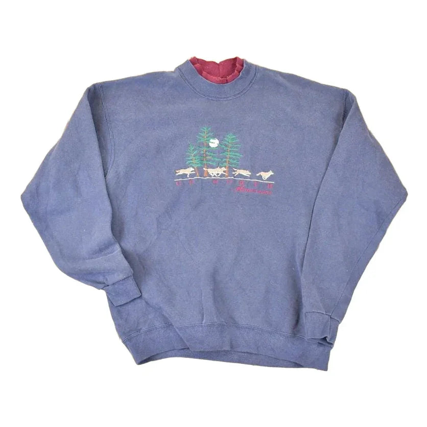 Vintage 1990s Up North Minnesota Embroidered Wolfpack Double Collar Crewneck Sweatshirt Mens L from propervintagecanada