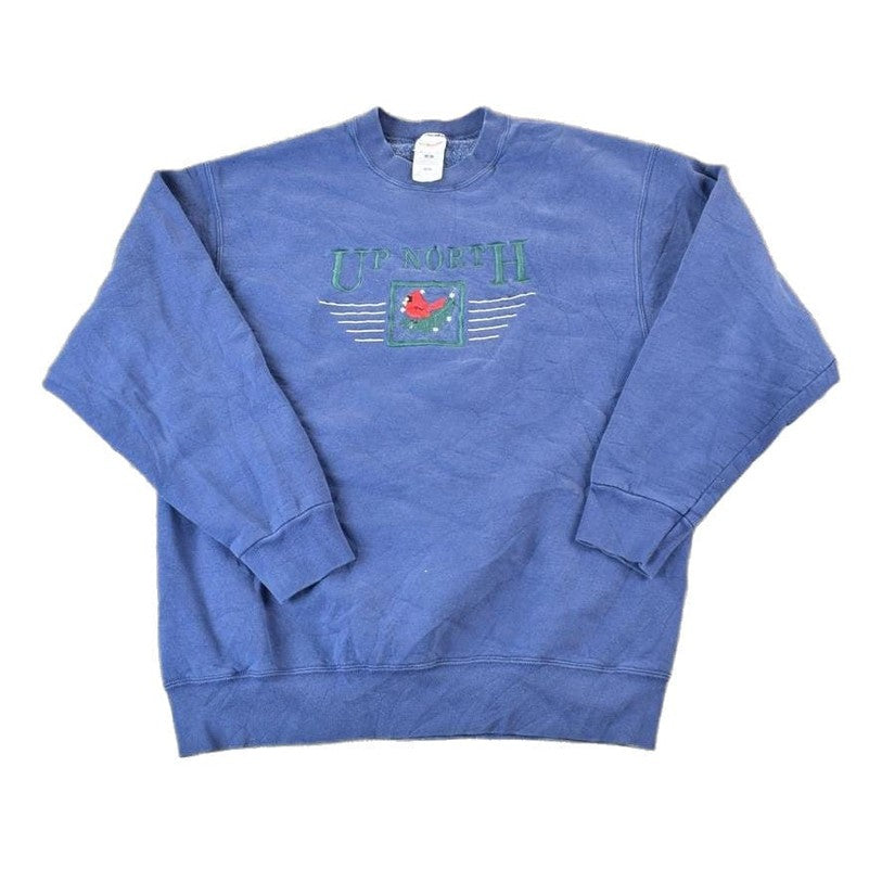 Vintage 1990s Up North Souvenir Cardinal Bird Crewneck Sweatshirt Made In USA Men's Large from propervintagecanada