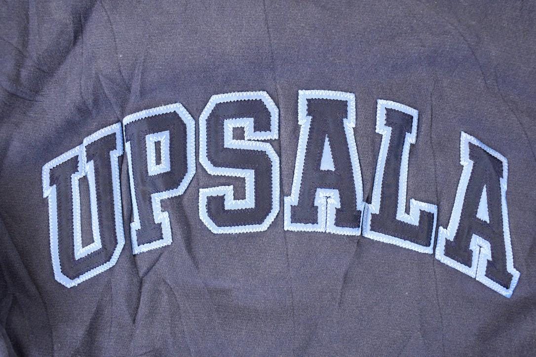 Vintage 1990s UPSALA Embroidered University Crewneck Sweater Mens S from propervintagecanada