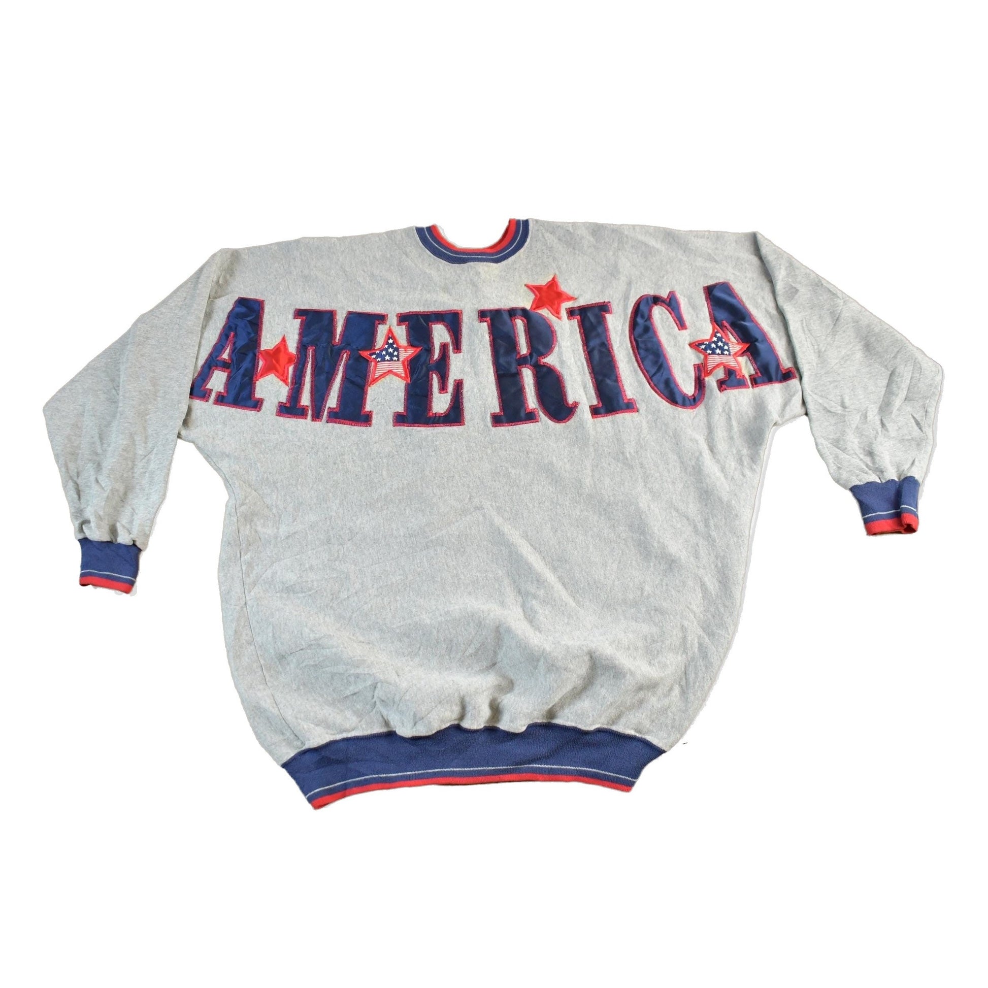 Vintage 1990s USA America Embroidered Crewneck Sweatshirt Men's 2XL from propervintagecanada