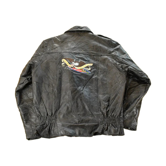 Vintage 1990s USA Biker Motorcycle Leather Jacket Men's Large from propervintagecanada