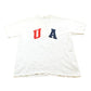 Vintage 1990s USA Embroidered Lettering Red White Blue T-Shirt Mens L from propervintagecanada