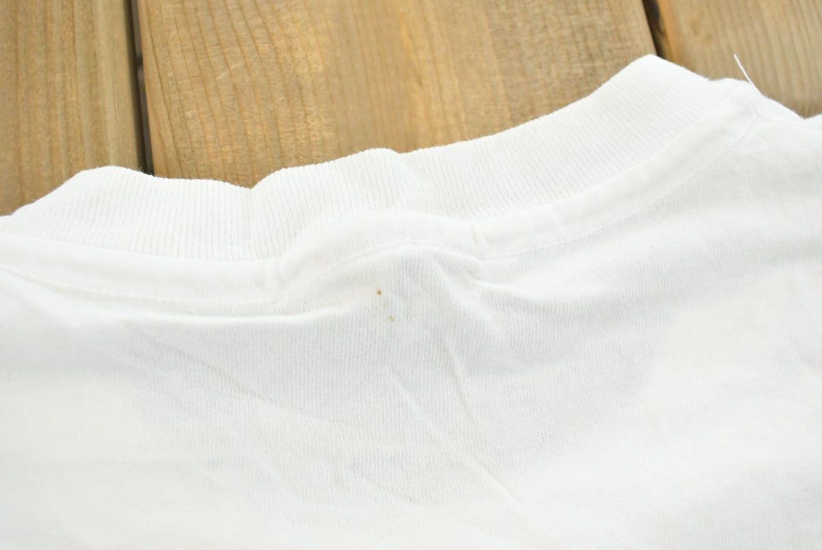 Vintage 1990s USA Embroidered Lettering Red White Blue T-Shirt Mens L from propervintagecanada