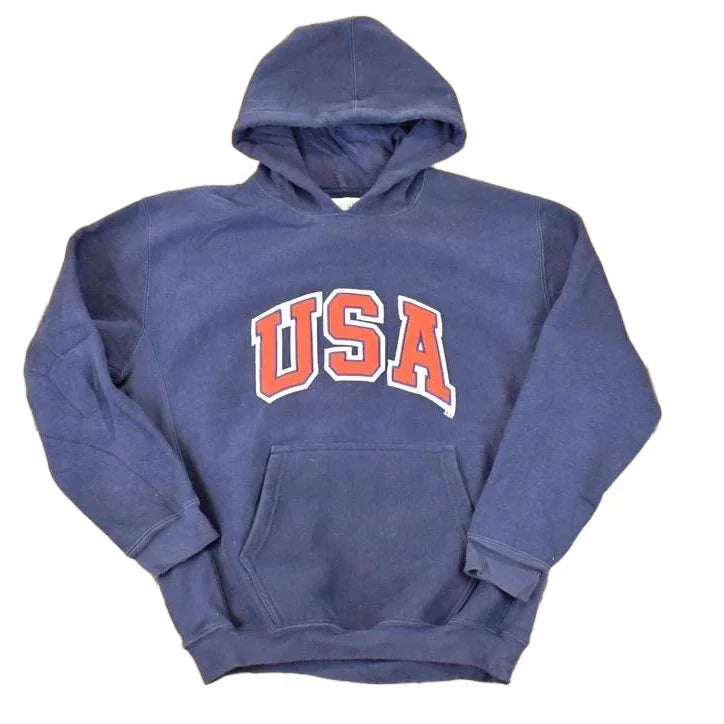 Vintage 1990s USA Steve And Barry's Embroidered Hoodie Sweatshirt Youth L / 90's Destination Sweater from propervintagecanada