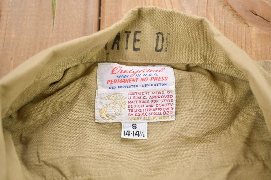 Vintage 1990s USMC Military Beige Blank Button Up Shirt Men's S from propervintagecanada