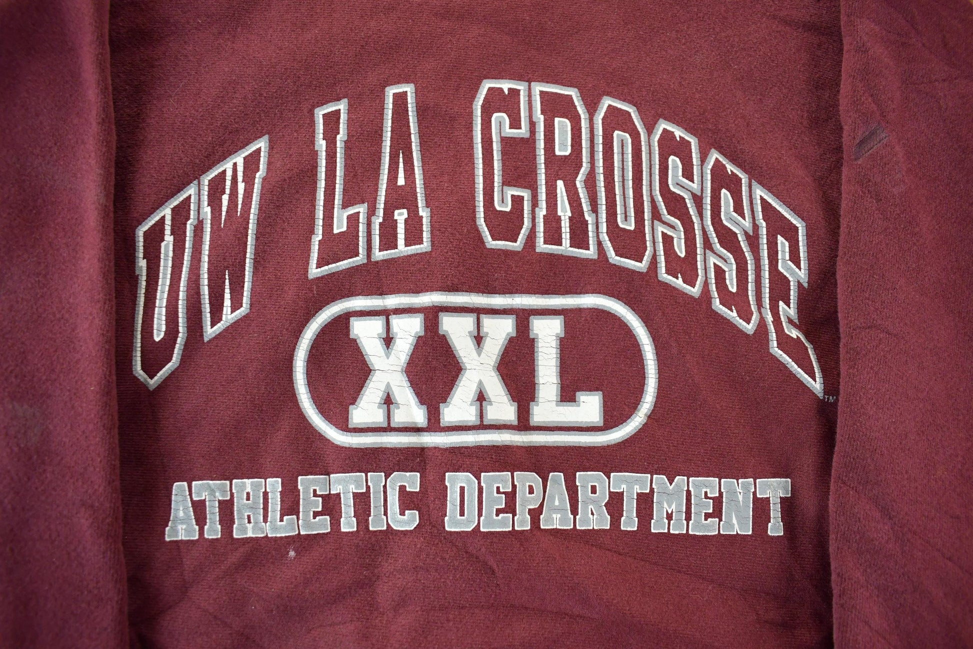 Vintage 1990s UW LA Crosse Champion Reverse Weave Crewneck Sweatshirt Men's XL from propervintagecanada
