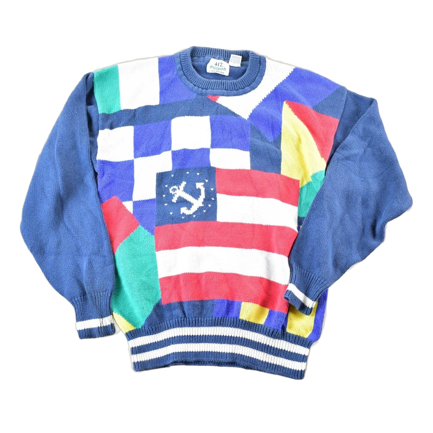 Vintage 1990s Van Heusen 417 Yachting Knit Crewneck Sweater Mens M from propervintagecanada