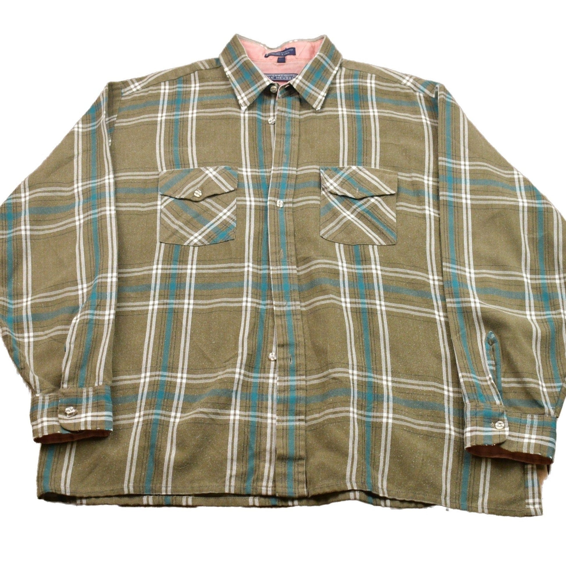 Vintage 1990s Van Heusen Lined Plaid Button Up Shirt Men's XL from propervintagecanada