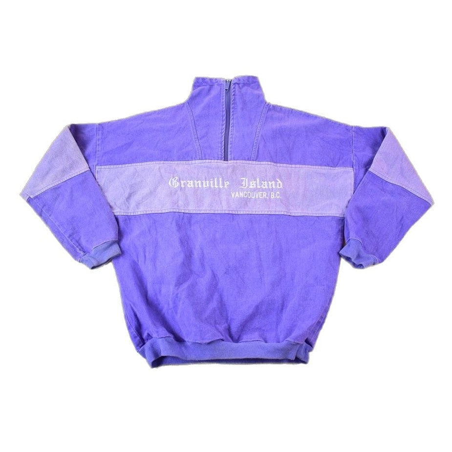 Vintage 1990s Vancouver Canada Granville Island Heavy Cotton Quarter Zip Souvenir Crewneck Sweatshirt Men's Large from propervintagecanada