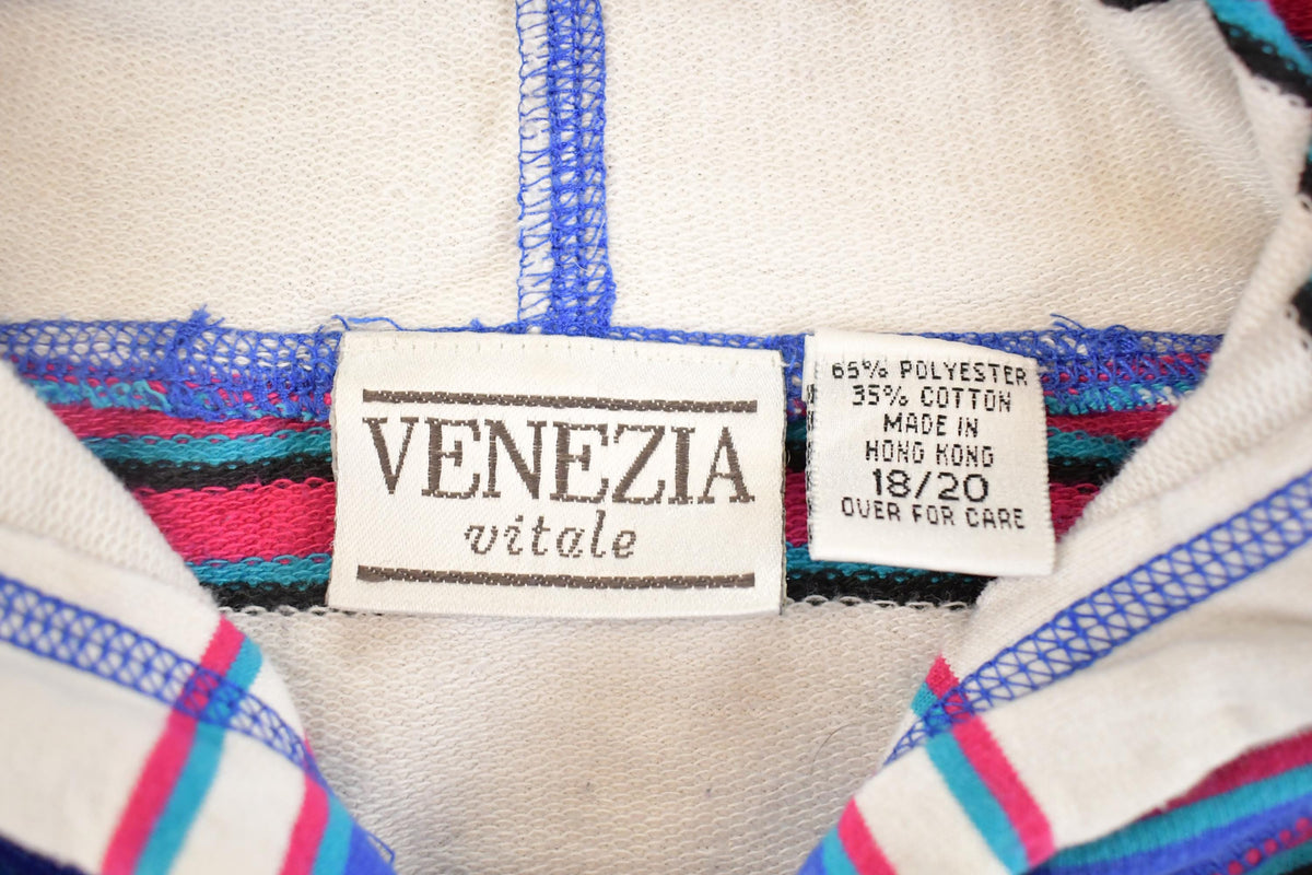 Vintage 1990s Venezia Striped Hoodie Souvenir Sweatshirt Women's XL from propervintagecanada